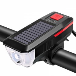 LED dviračio žibintas su saulės baterija ir signalu